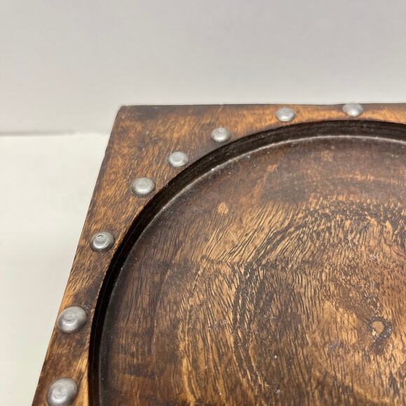 Wood Pillar Candle Holder Riser with Nailhead Accent - Picture 5 of 7